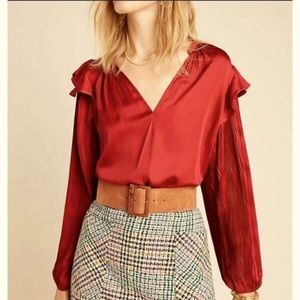 Dolan Red Top with Pleated Sleeve